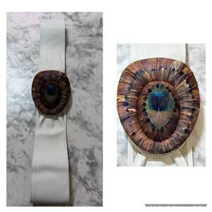 Vintage 70s/80’s Genuine Peacock Feather Leather White Belt O/S ART. 9160 Taiwan